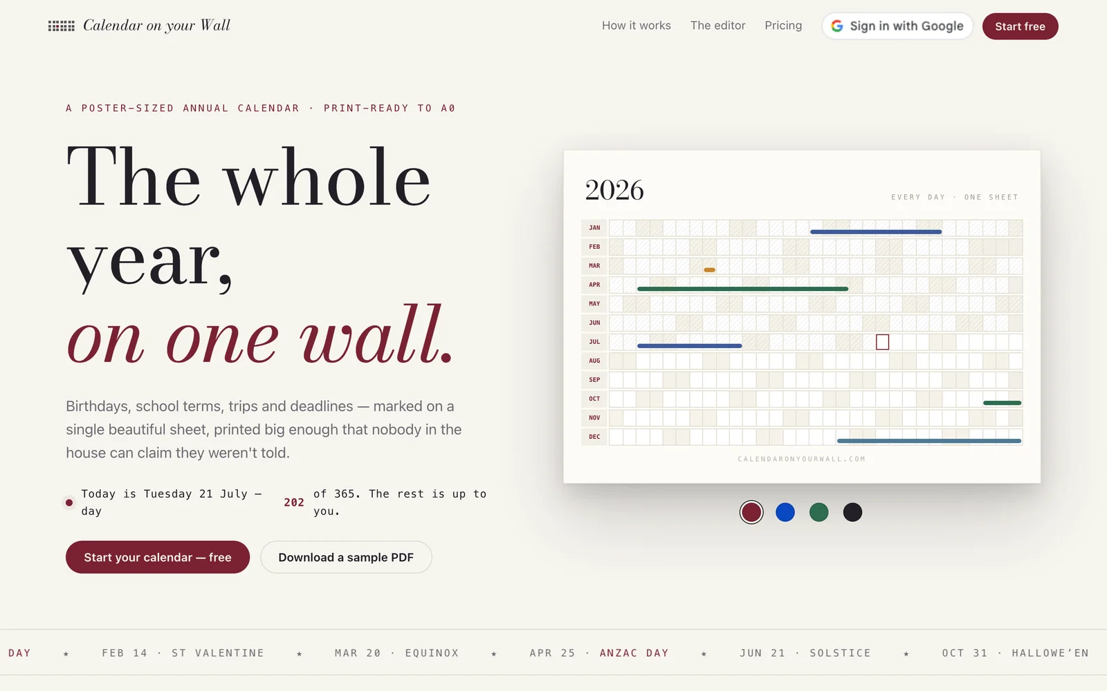 Calendar on Your Wall — a full 2026 annual calendar ready to personalize and print