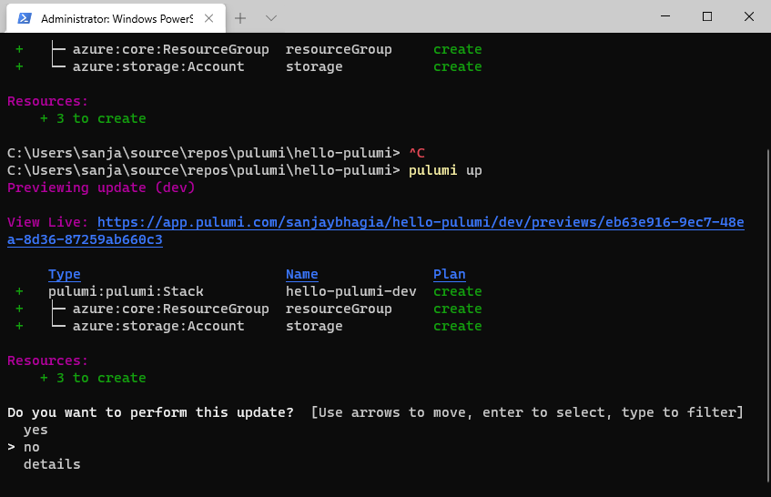 Pulumi up